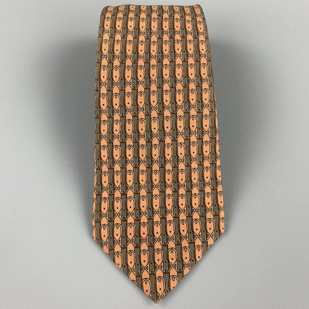 HERMES 720 FA Corbata de seda ecuestre marrón