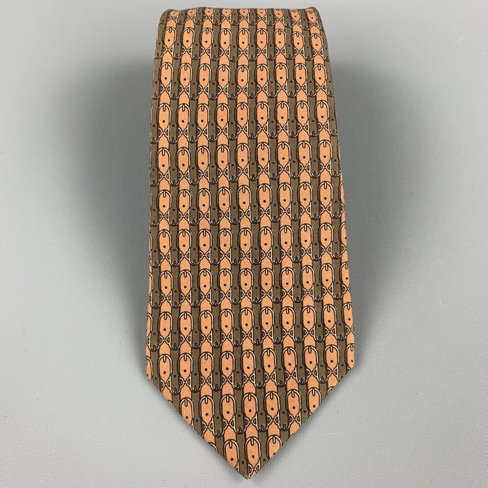 HERMES 720 FA Brown Equestrian Silk Tie