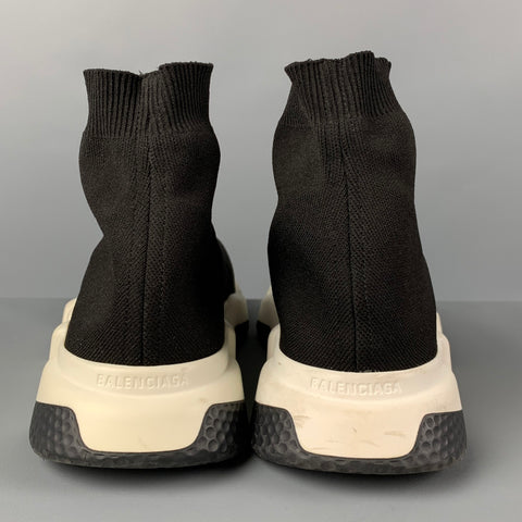 BALENCIAGA Size 10 Black White Logo Pull On Speed Sneakers