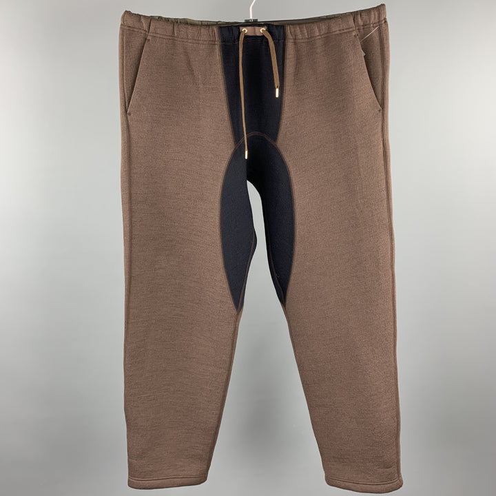 KOLOR Taille XL Marron &amp; Marine Color Block Laine / Pantalon de survêtement en nylon