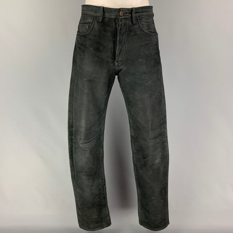 CUSTOM MADE Size 30 Charcoal Leather Button Fly Casual Pants