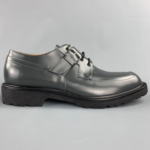 DRIES VAN NOTEN Size 12 Grey Leather Lace Up & Belt Shoes
