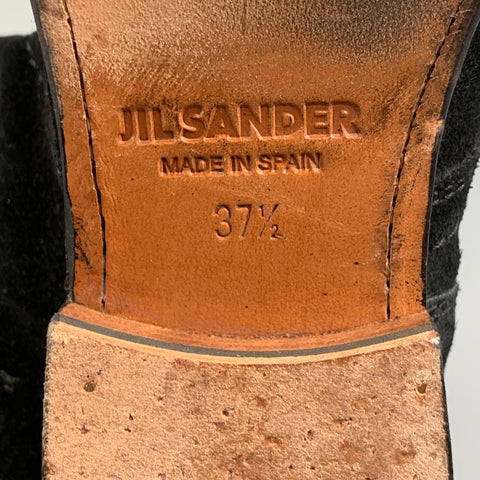 JIL SANDER Talla 7.5 Botas con hebilla de latón y ante negro