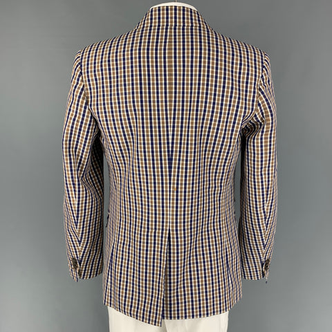 DSQUARED2 Size 44 Brown Navy Checkered Cotton Notch Lapel Sport Coat