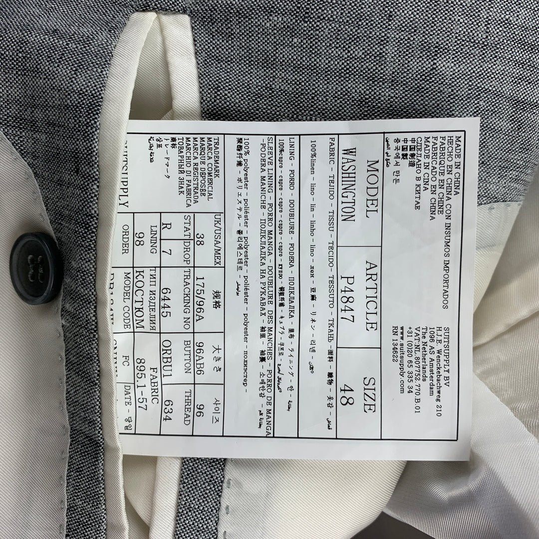 TOLLEGNO 1900 Washington Size 38 Regular Charcoal & White Linen Peak Lapel Suit