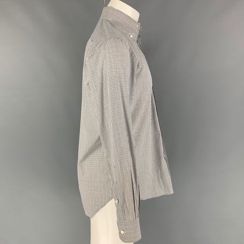 LORO PIANA Size M White & Blue Checkered Cotton Long Sleeve Shirt