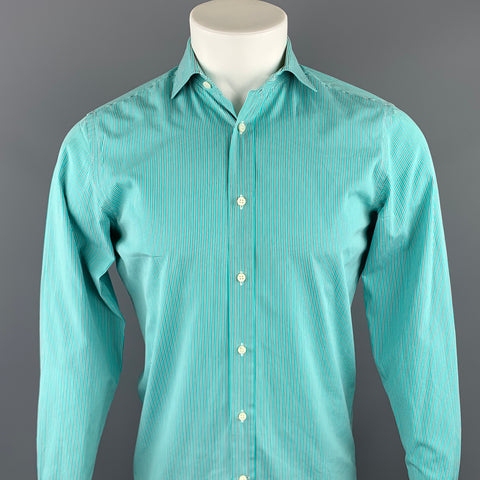 RALPH LAUREN Black Label Size S Teal Stripe Cotton Button Up Long Sleeve Shirt
