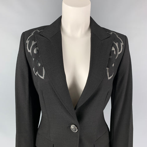 ESCADA Taille 6 Noir Mélange de Viscose Brodé Découpé Veste Blazer