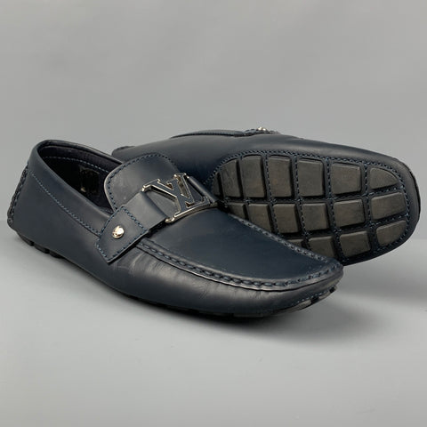LOUIS VUITTON Size 10.5 Navy Leather Drivers Loafers