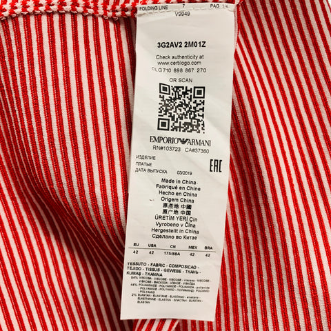 EMPORIO ARMANI Size 6 Red White Viscose Blend Stripe Pleated Dress