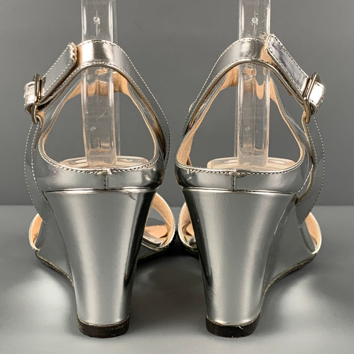 PRADA Size 7 Silver Metallic Slingback Wedges