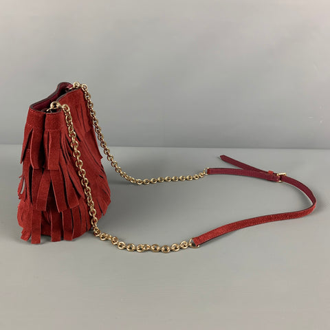 BURBERRY Burgundy Fringe Suede Cross Body Handbag