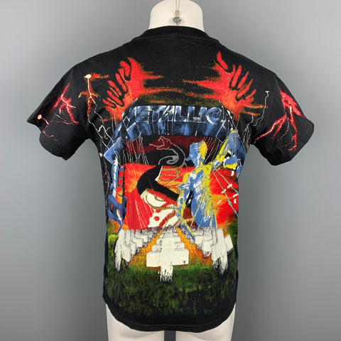 R13 Size XS Black & Multi-Color Metallica Print Cotton Crew-Neck T-shirt