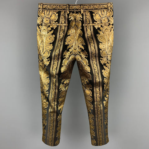 DOLCE & GABBANA Size 28 Black & Gold Metallic Brocade Polyester Blend Dress Pants