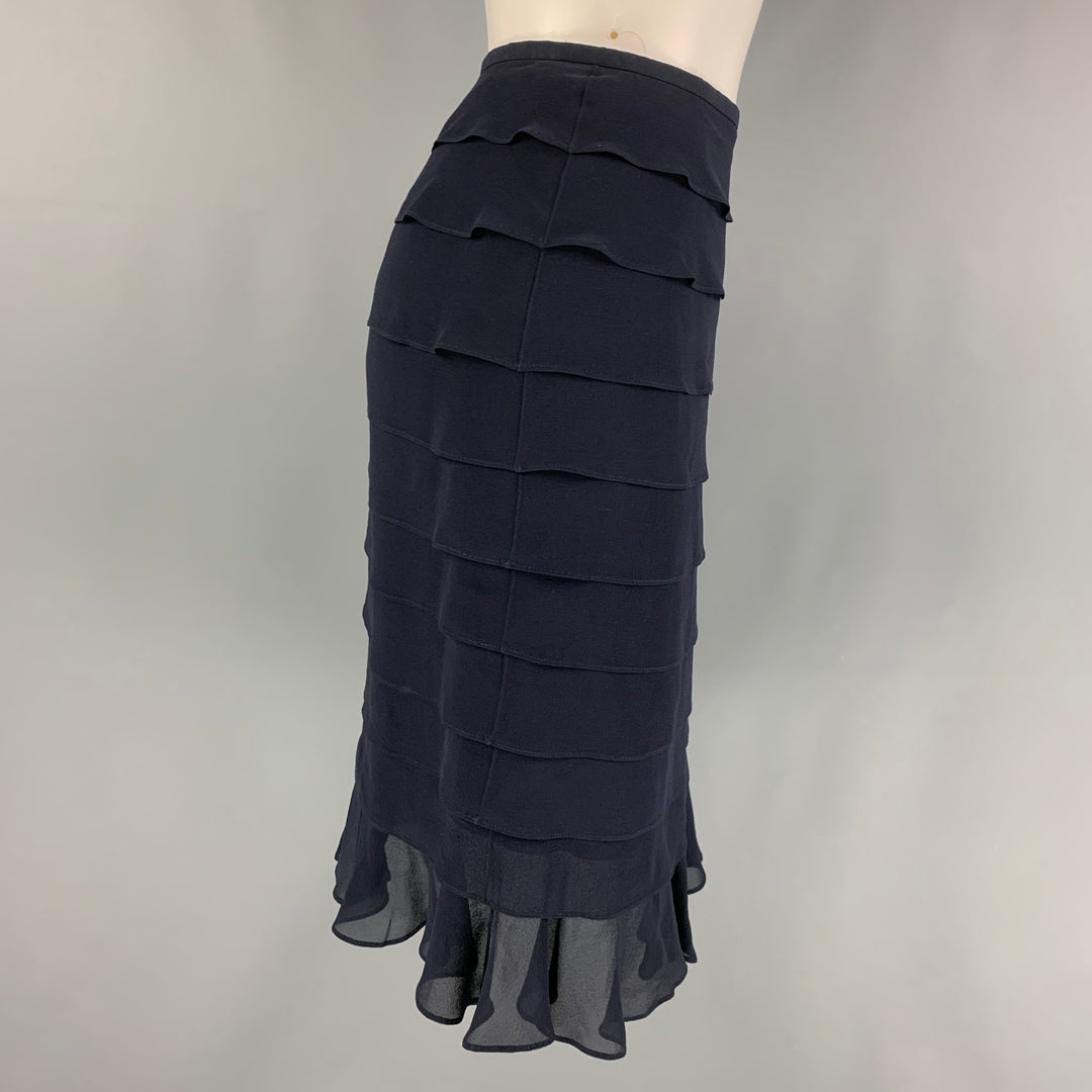 ESCADA Size 8 Navy Silk Layered Skirt