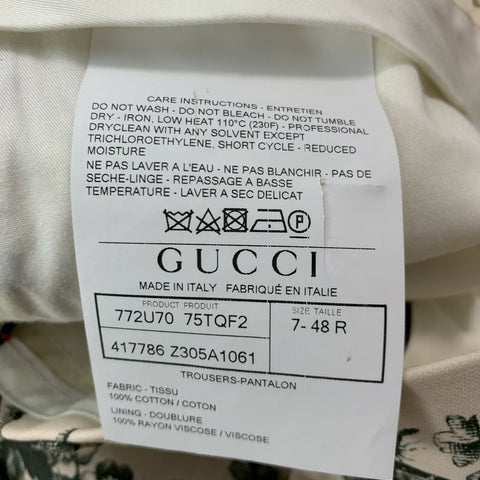 GUCCI Size 32 Cream Black Floral Cotton Flat Front Dress Pants