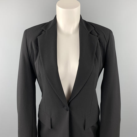 DONNA KARAN Size 2 Black Gabardine Wool Blend Jacket Blazer