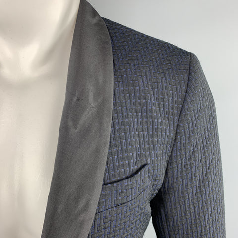 MR TURK Size 38 Textured Black & Navy Polyester Blend Sport Coat