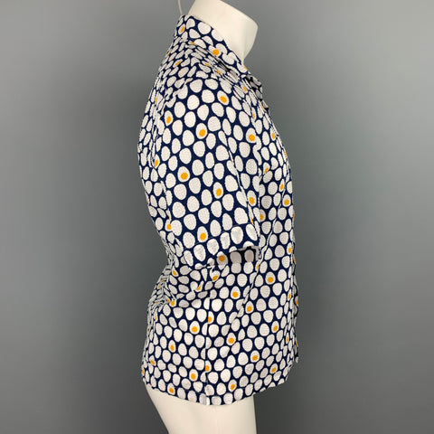 SAKS FIFTH AVENUE Size S Navy & White Seersucker Cotton Short Sleeve Shirt