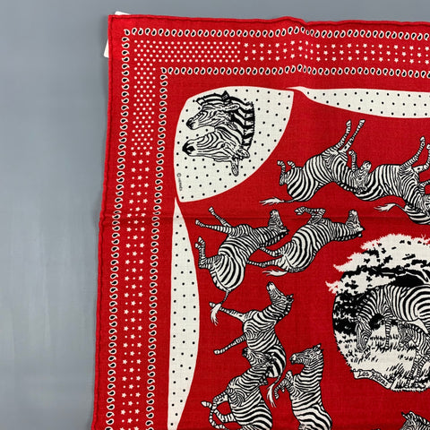 HERMES Les Zebres by Robert Dallet Red Black White Cashmere Silk Bandana Scarf