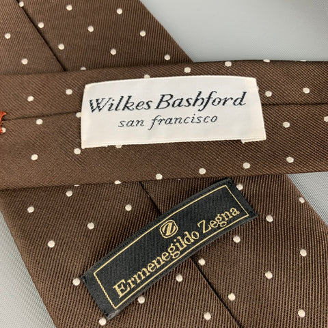ERMENEGILDO ZEGNA pour WILKES BASHFORD Cravate en soie marron à pois blancs