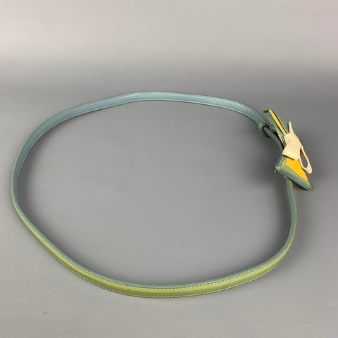 Vintage PRADA Size 34 Green & Yellow Patent Leather Bow Skinny Belt