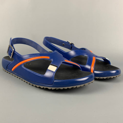 PRADA Size 9 Blue & Orange Color Block Acetate Ankle Strap Sandals