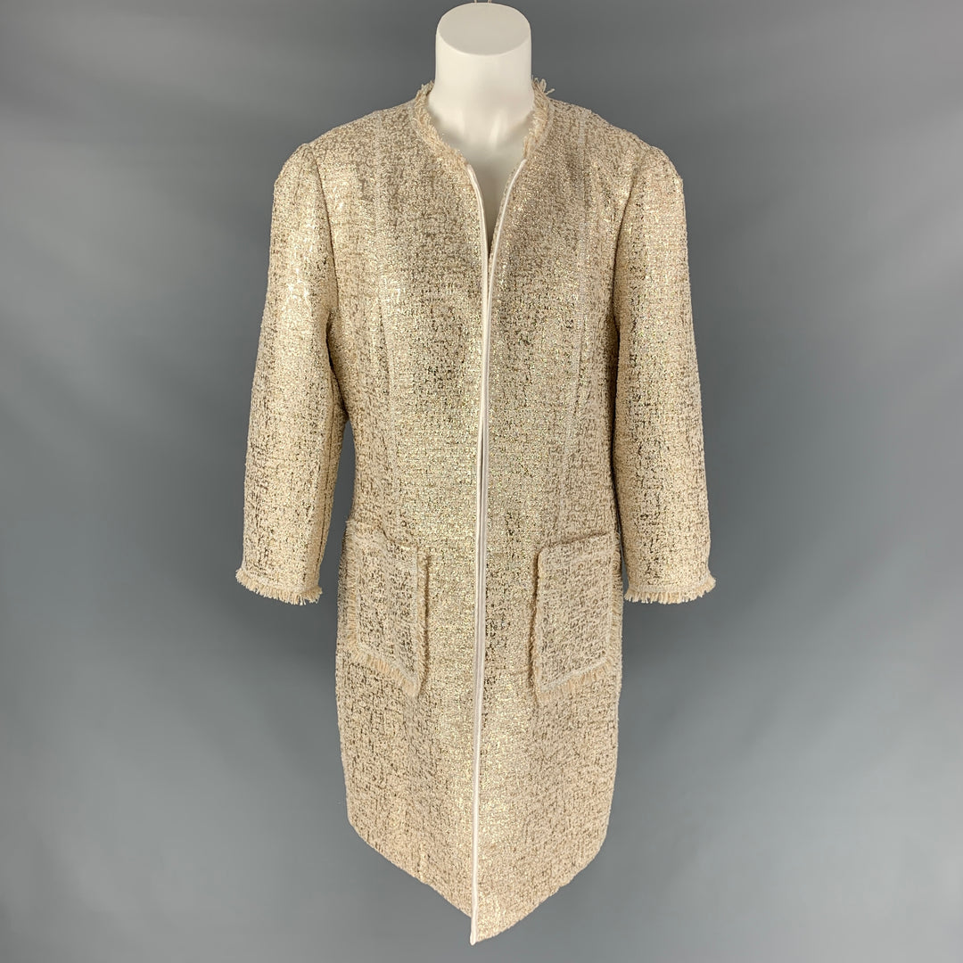 NEIMAN MARCUS Size L Gold & Cream Polyester Blend Tweed Coat
