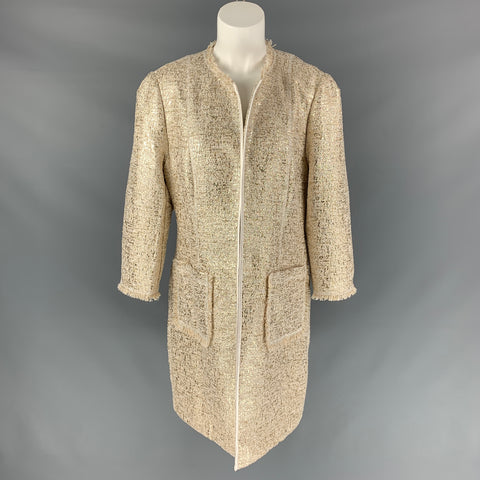 NEIMAN MARCUS Size L Gold & Cream Polyester Blend Tweed Coat