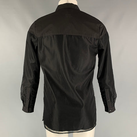 STAMPD Size S Black Mixed Fabrics Cotton Hidden Placket Long Sleeve Shirt
