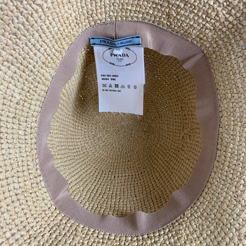 PRADA Size M Natural Woven Viscose Raffia Bucket Hat