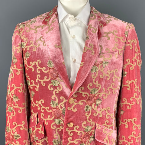 PAUL SMITH Size 42 Rose Embroidery Velvet Notch Lapel Blazer Sport Coat
