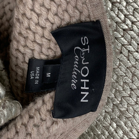 ST. JOHN COUTURE Size M Silver Knitted Wool Scoop Neck Sweater