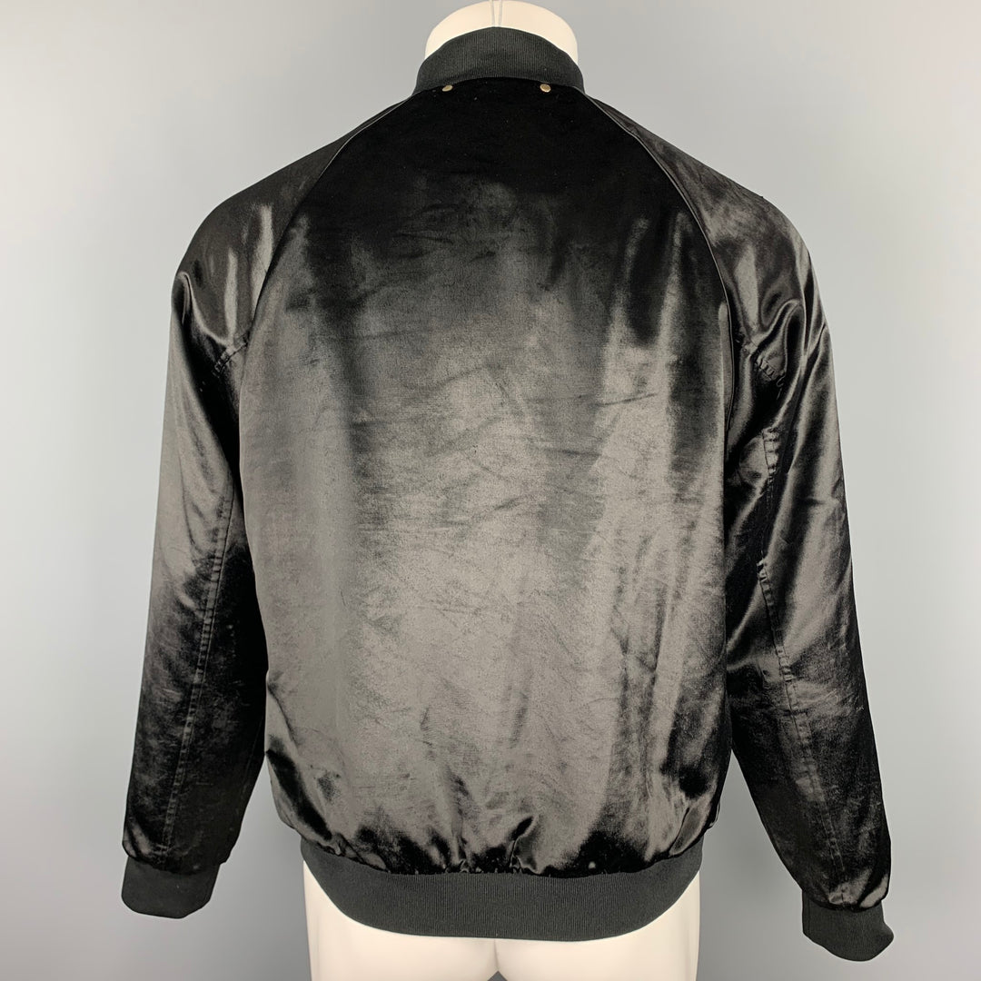 PAUL SMITH Size M Black Velvet Zip Up Bomber Jacket