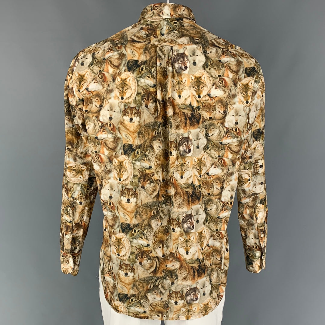 GITMAN BROS for OPENING CEREMONY Size L Tan Black White Print Cotton Button Down Long Sleeve Shirt Sui Generis Designer Consignment GITMAN BROS for OPENING CEREMONY Size L Tan Black White Print Cotton Button Down Long Sleeve Shirt Sui Generis Designer Consignment