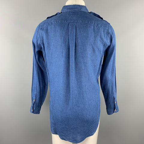 RALPH LAUREN Size S Blue Linen Button Down Long Sleeve Shirt