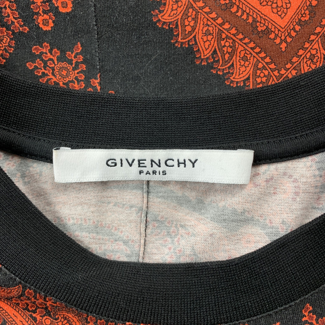 GIVENCHY Size S Black & Orange Mixed Fabrics Cotton Crew-Neck T-shirt