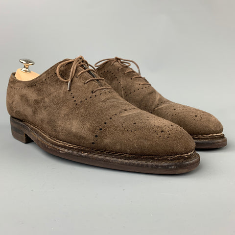 BONTONI Taille 10.5 Chaussures à lacets en daim perforé marron à bout droit