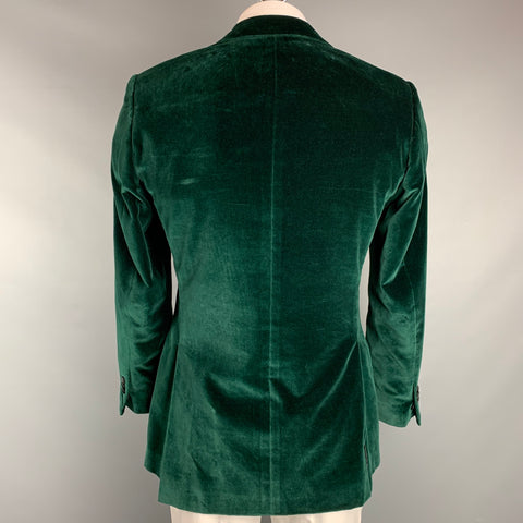 SUIT SUPPLY Size 40 Green & Black Velvet Cotton Peak Lapel Sport Coat