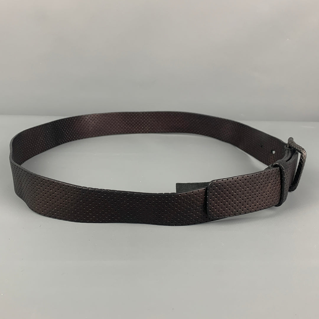 BOTTEGA VENETA Size 34 Black Perforated Textured Belt