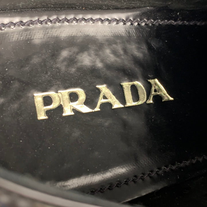 PRADA Size 9 Black Leather Studded Cap Toe Shoes