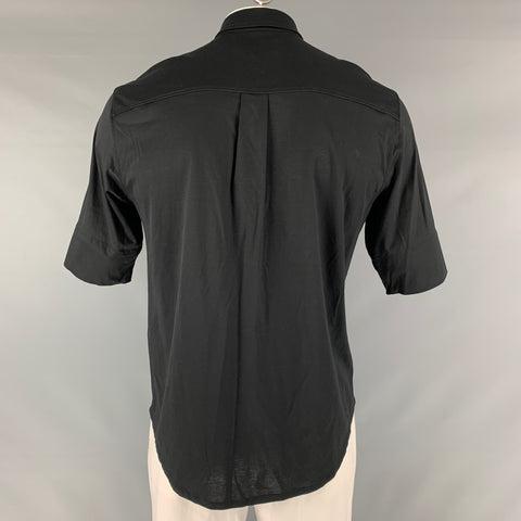 LEMAIRE Size L Black Solid Cotton Button Up Short Sleeve Shirt