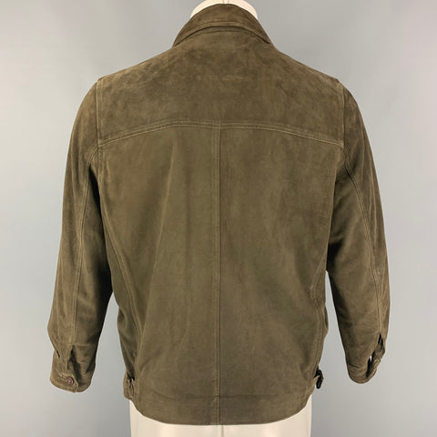 LUCIANO BARBERA Size M Olive Suede Zip Up Jacket