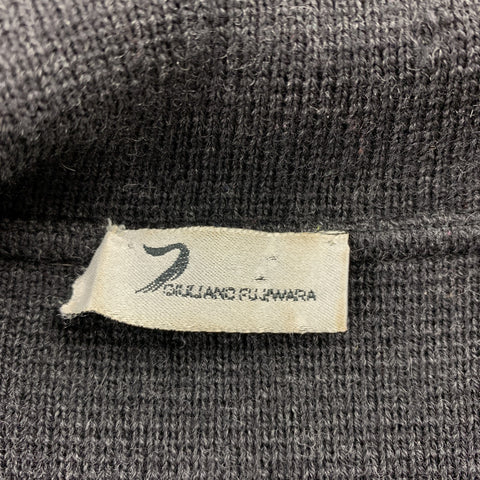 GIULIANO FUJIWARA Taille L Veste boutonnée en laine à rayures tricotées grises