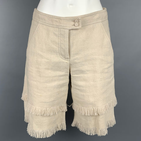 ANDREW GN Short à franges en lin tissé beige taille 2