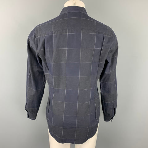 THEORY Size S Black Grid Cotton Button Up Long Sleeve Shirt