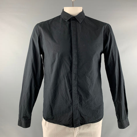 THE KOOPLES Size L Black Solid Cotton Hidden Placket Long Sleeve Shirt