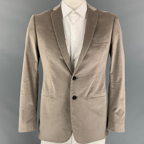TONELLO Size 42 Taupe Velvet Cotton Blend Notch Lapel Sport Coat