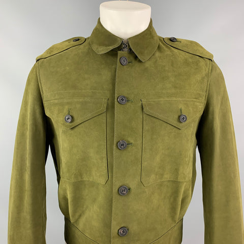 BURBERRY PRORSUM Spring 2015 Size 38 Green Suede Lightweight Jacket