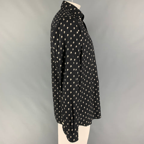 R13 Size L Black Off White Skulls Silk Long Sleeve Shirt